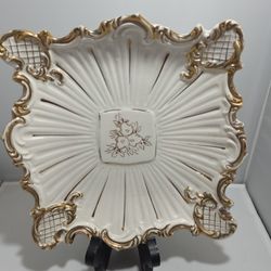 Vintage Royal Sealy Japan Ornate Porcelain Plate Square Scalloped Gold Gilt (CU)
