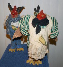Vintage Karen Drayne Dirty Bunnie: 1992 Rooster & Chicken 14"" Hand Made Dolls