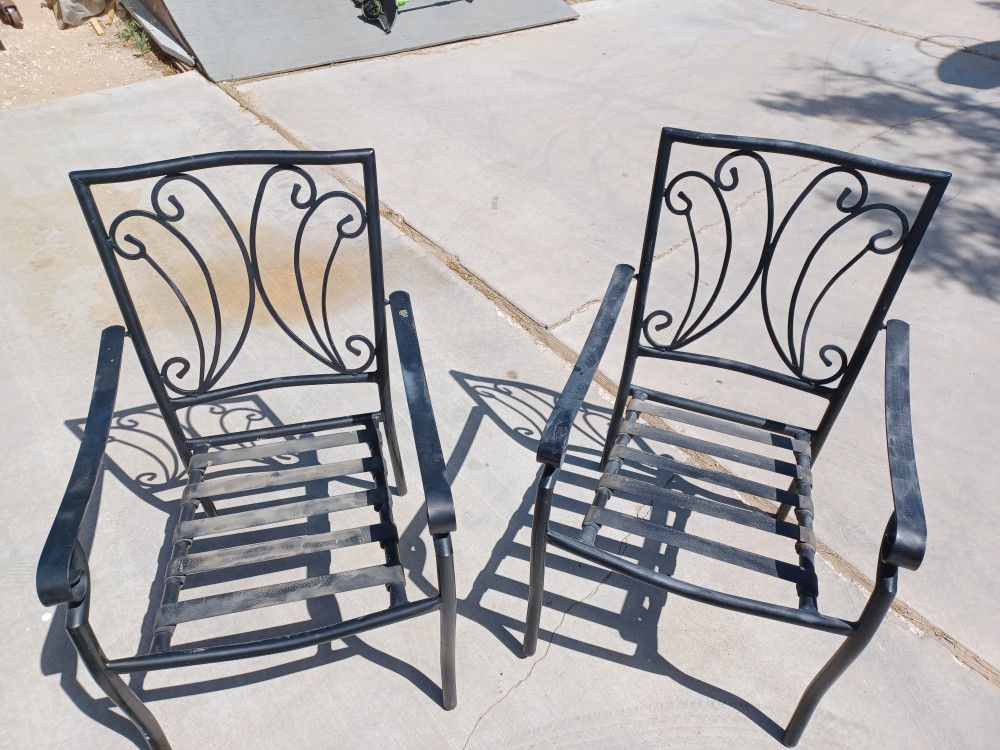 Wrought Iron Chairs Pair $40 Bottom Cushion Support Is Good.