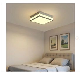 12 in. 2-Light Square White Chrome Ceiling Light Fixture, Frosted Glass Flush Mount - New