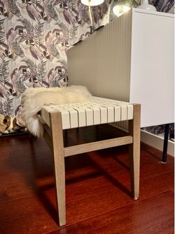 Minimalist white faux leather bench