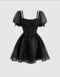 Size Medium Black Puff Sleeve Corset Mini Dress