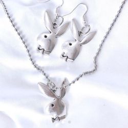 Playboy Bunny Earrings Necklace Set/ Hot New 2025 Fashion Jewelry 