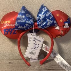 NEW Euro Disney 1992 Disneyland Paris 30th Anniversary Mickey Headband Ears NWT