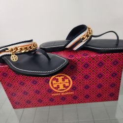Tory New Navy Tan  Sandals Size 7.5