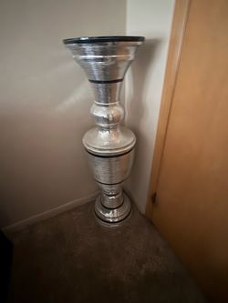 Large Silver Ribbed Decorative Vase