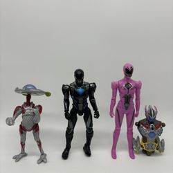  Power Rangers Mighty Morphin Movie Action Figure Lot Of 4- Black, Pink, Alpha 5, Megazord body