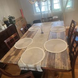 SOLID WOOD DINING TABLE & 6 CHAIRS