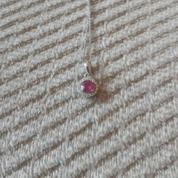 Sterling Silver Halo Ruby W/ Small Saphires On 925 18" Chain