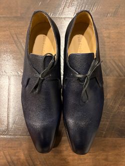 Paul Fredrick Navy Pebbled Leather Derby Shoes
