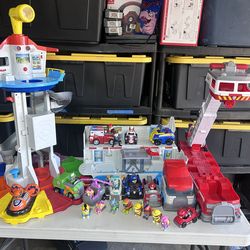 HUGE Paw Patrol Collection 3 Ft Lookout Tower/Fire Truck/ Transporter Truck /Figures /Cars