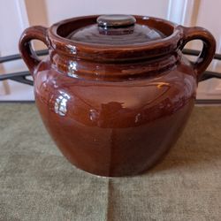 Brown Stoneware Bean Pot