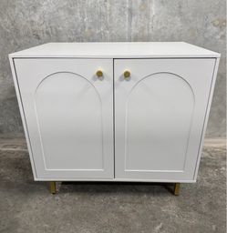 Modern Hidden Cat Litter Box Cabinet White w/ Gold Legs 31.5”