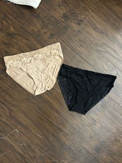 Soma Brief Panties With Floral Lace Accents Beige/Black Size M 2-Pack