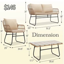 😀 4 Pcs YITAHOME Patio Furniture Set, Outdoor Wicker Furniture Set with Removable Cushion, Rattan Patio Loveseat Set for Garden, Backyard, and Deck