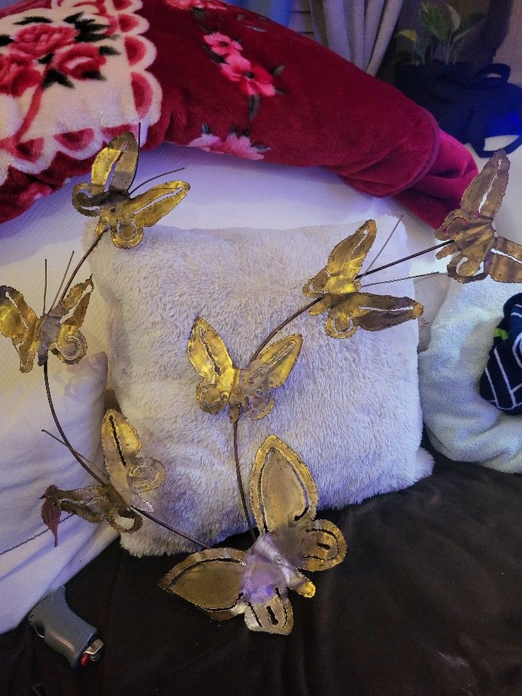 vintage brass butterfly wall hanging