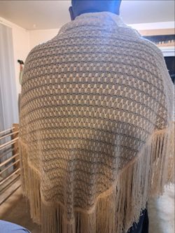 Cream Knit Shawl with Fringe