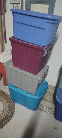 Lot of 4 Plastic Storage Totes with Lids