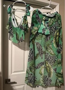Tropical Leaf Print Two-Piece Set
