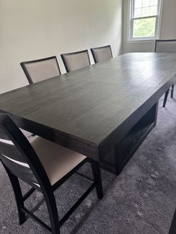 Dark Wood Dining Table with 8 Chairs