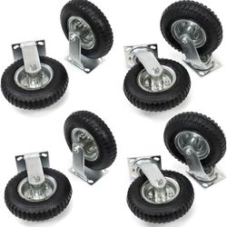 XtremepowerUS 8-Pieces Swivel Caster Wheels, Industrial Casters 8" Pneumatic Tire Outdoor, Flat Free for Carts, Dolly, Workbench, Trolley (4) Rigid Fi