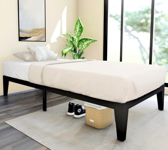 Bed/Twin Size Metal Platform Bed Frame with Steel Slats

