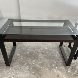 Desk With Glass Top & Pull Out Tray