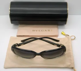 Bulgari 8079B 501/8GC Black Vintage Sunglasses with Red Side Stones and Case