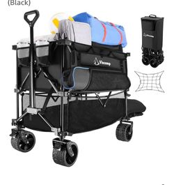 485LBS Double Decker Wagon, Beach Wagon Carts Foldable Heavy Duty Collapsible Wagon Garden Cart Grocery Cart Beach Wagon with Big Wheels for Sand Shop