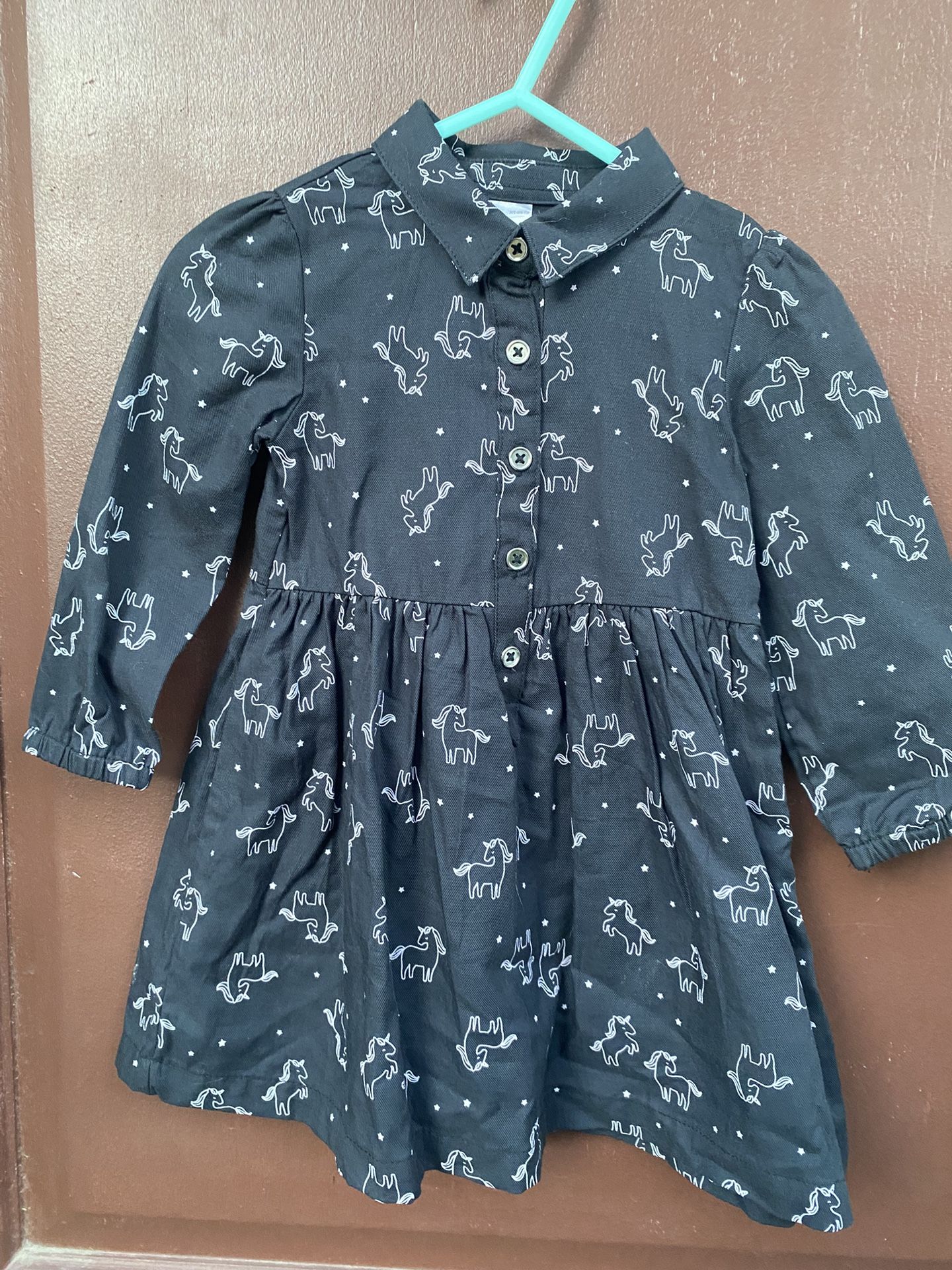 Black Long Sleeve Dress With Unicorns 12 Months