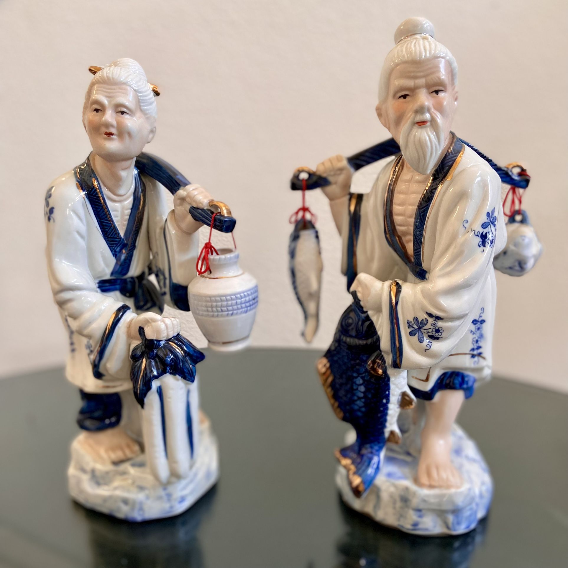 Two Large Asian Figurines. Vintage, Excellent Condition. Approximately 15” tall. Sold As Set