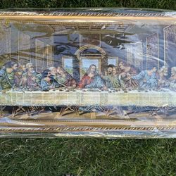 Woven Tapestry of Last Supper with Wooden Gold Frame
