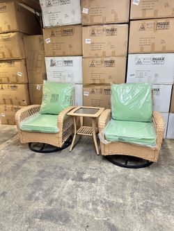 3pc outdoor patio glider and swivel chair and table set