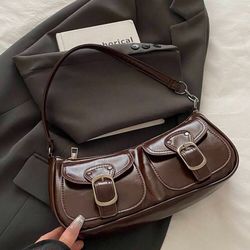 Brown Leather shoulder vintage bag/ Silver hardware