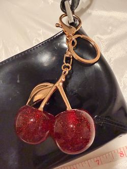 Y2K Black Patent Baguette Bag with Glitter Cherry Charm