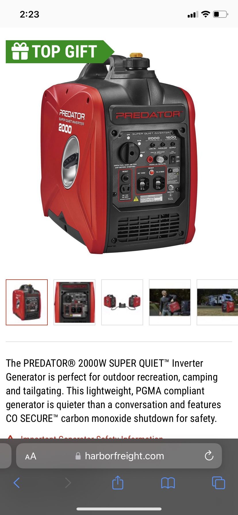 2000 Watt Portable Generator $500 ..New ..Never Opened