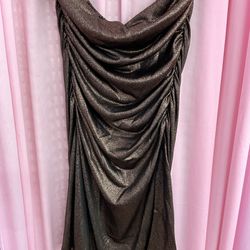 Brown Metallic Strapless Super Short Mini Dress With Opening On Side 