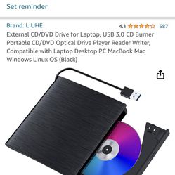 NEW DVD/CD External Drive For Laptop Or Computer