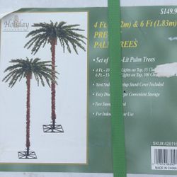 Prelit Artificial 4’ And 6’ Palm Trees (set of 2)