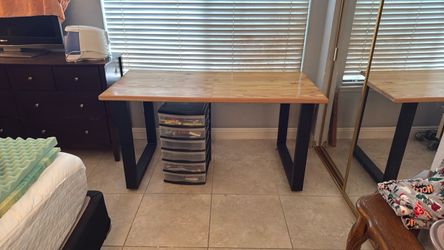Handmade Office Desk (metal legs and pine top)