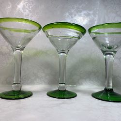 Mexico Martini Vintage Hand Blown Lime Green 
