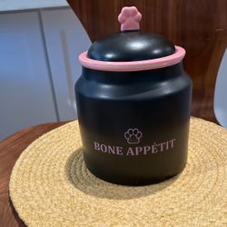 Dog Treat Canister Jar Bone Appetite Ceramic