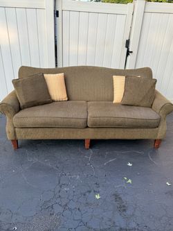 Walter E Smithe  Brown Fabric Two-Seat Sofa with Wood Legs