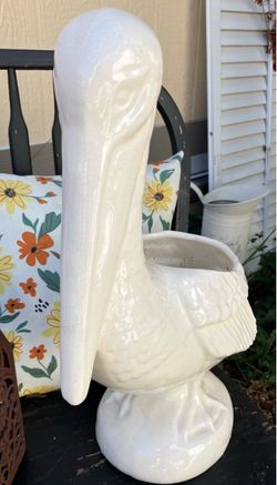 Large White Ceramic Pelican Planter