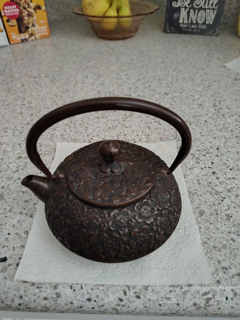 Traditional Japanese Cast Iron Cherry Blossom Pattern Teapot