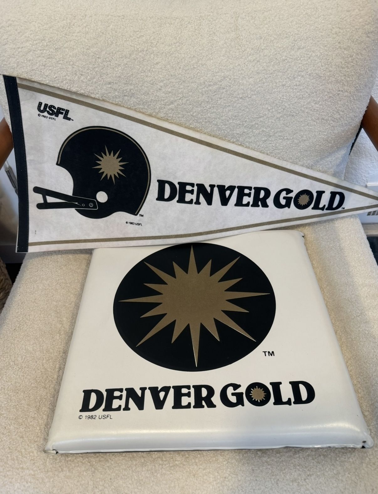 USFL Denver Gold Pennant & Seat Cushion - 1980s