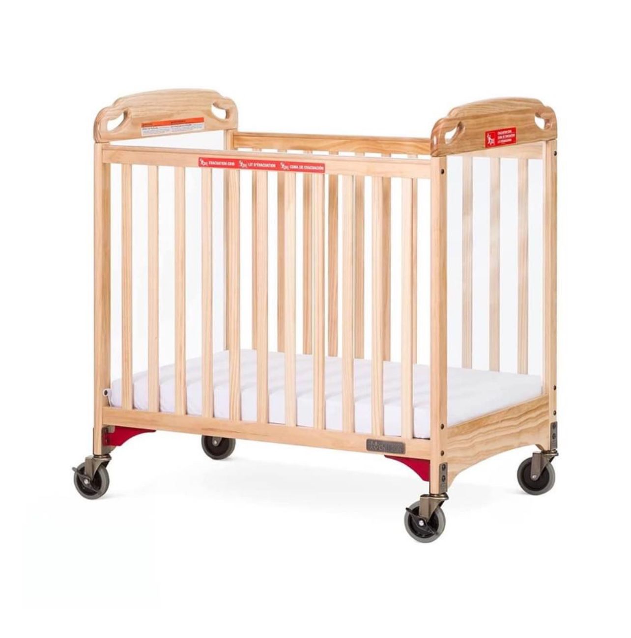 Safe Haven Daycare Evacuation Wooden Compact Portable Crib with 4" Casters (Natural)
