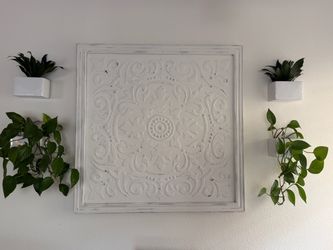White Embossed Medallion Wall Art Panel