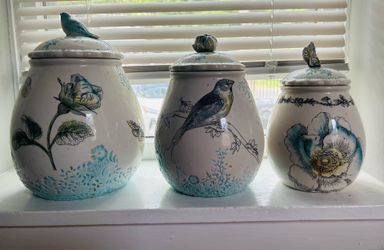 Porcelain floral and bird canisters