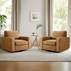 Set of 2 Swivel Accent Chairs - Camel